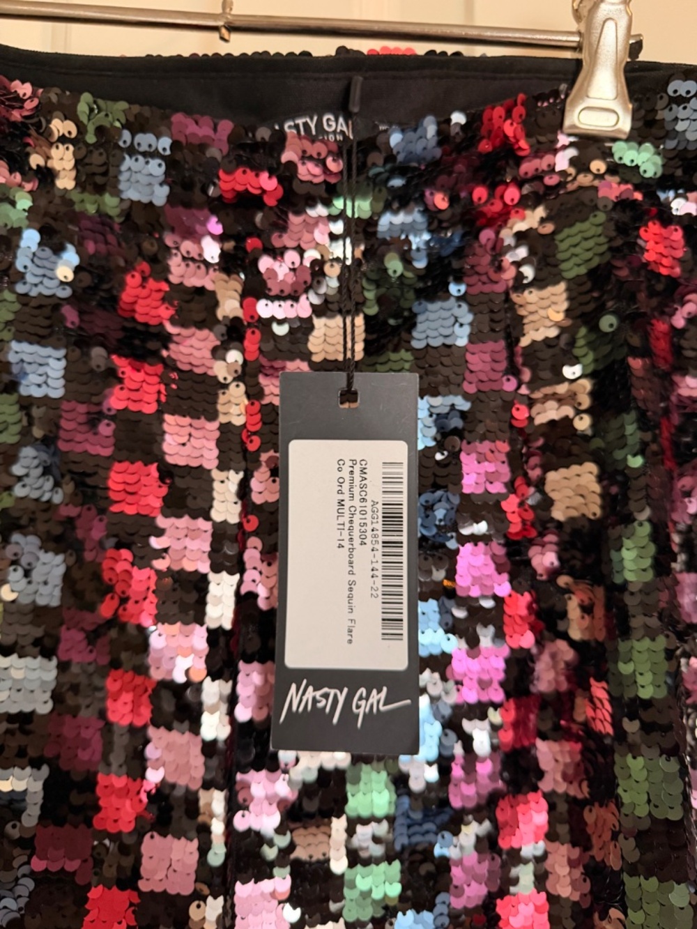 BNWT Nasty Gal Checkerboard Sequin Blazer and Flared Pants - Picture 7 of 8